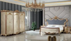 Casa Padrino Luxus Barock Schlafzimmer Set Blau / Silber - 1 Doppelbett mit Kopfteil & 2 Nachttische - Schlafzimmer Möbel im Barockstil - Edel & Prunkvoll