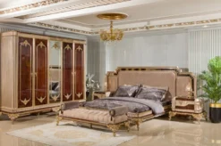 Casa Padrino Luxus Barock Schlafzimmer Schrank mit 5 Türen Dunkelbraun / Grau / Gold - Barock Möbel