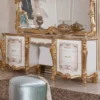 Casa Padrino Luxus Barock Schlafzimmer Set Weiß / Braun / Gold / Türkis - 1 Barock Schminkkommode & 1 Barock Spiegel & 1 Barock Hocker - Barock Schlafzimmer Möbel - Edel & Prunkvoll