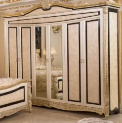 Casa Padrino Luxus Barock Schlafzimmerschrank Weiß / Beige / Schwarz / Gold - Prunkvoller Massivholz Kleiderschrank im Barockstil - Barock Schlafzimmer & Hotel Möbel - Edel & Prunkvoll