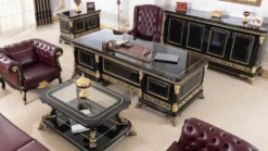 Casa Padrino Luxus Barock Schreibtisch Schwarz / Gold - Prunkvoller Massivholz Bürotisch - Barock Büromöbel - Edel & Prunkvoll