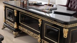 Casa Padrino Luxus Barock Schreibtisch Schwarz / Gold - Prunkvoller Massivholz Bürotisch - Barock Büromöbel - Edel & Prunkvoll