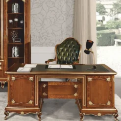 Casa Padrino Luxus Barock Schreibtisch Braun / Gold / Grün 180 cm - Made in Italy