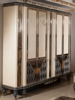 Casa Padrino Luxus Barock Schlafzimmerschrank Beige / Schwarz / Gold - Prunkvoller Massivholz Kleiderschrank im Barockstil - Barock Schlafzimmer & Hotel Möbel - Edel & Prunkvoll