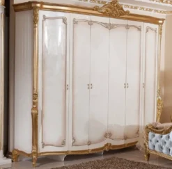 Casa Padrino Luxus Barock Schlafzimmerschrank Weiß / Braun / Gold - Barockstil Schlafzimmer Möbel