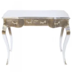 Casa Padrino Luxus Barock Schreibtisch Konsole in Silber mit Glasplatte 97 x 48 x 78 cm