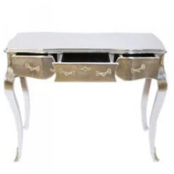 Casa Padrino Luxus Barock Schreibtisch Konsole in Silber mit Glasplatte 97 x 48 x 78 cm