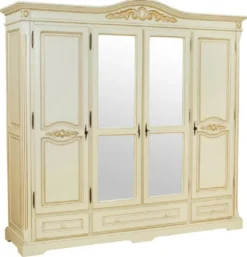 Casa Padrino Luxus Barock Schlafzimmerschrank Creme / Beige - Barockstil Massivholz Schrank mit 4 Türen und 3 Schubladen - Barock Kleiderschrank - Barock Schlafzimmer Möbel