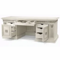 Casa Padrino Luxus Barock Schreibtisch Weiß / Silber 196 cm - Made in Italy