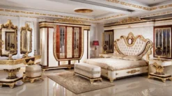 Casa Padrino Luxus Barock Schlafzimmerschrank Weiß / Braun / Gold - Prunkvoller Massivholz Kleiderschrank im Barockstil - Barock Schlafzimmer & Hotel Möbel - Edel & Prunkvoll