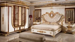Casa Padrino Luxus Barock Schlafzimmerschrank Weiß / Braun / Gold - Prunkvoller Massivholz Kleiderschrank im Barockstil - Barock Schlafzimmer & Hotel Möbel - Edel & Prunkvoll