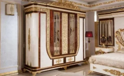 Casa Padrino Luxus Barock Schlafzimmerschrank Weiß / Braun / Gold - Prunkvoller Massivholz Kleiderschrank im Barockstil - Barock Schlafzimmer & Hotel Möbel - Edel & Prunkvoll