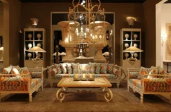 Casa Padrino Luxus Barock Schmiedeeisen Möbel Set Grün / Orange / Weiß - 1 Luxus Sofa & 2 Luxus Sessel & 1 Luxus Couchtisch - Wohnzimmer Möbel - Garten Möbel - Hotel Möbel - Luxus Barock Möbel