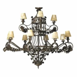 Casa Padrino Luxus Barock Schmiedeeisen Kronleuchter Braun / Beige Ø 100 x H. 100 cm