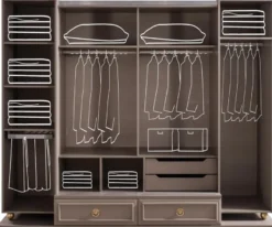 Casa Padrino Luxus Barock Schlafzimmerschrank Grau / Gold 267 x 73 x H. 223 cm - Edler Massivholz Kleiderschrank - Schlafzimmer Möbel im Barockstil - Luxus Qualität