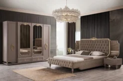 Casa Padrino Luxus Barock Schlafzimmerschrank Grau / Gold 267 x 73 x H. 223 cm - Edler Massivholz Kleiderschrank - Schlafzimmer Möbel im Barockstil - Luxus Qualität