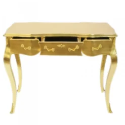 Casa Padrino Luxus Barock Schreibtisch Konsole in Gold mit 3 Schubladen und Glasplatte 97 x 78 x 48 cm