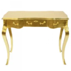 Casa Padrino Luxus Barock Schreibtisch Konsole in Gold mit 3 Schubladen und Glasplatte 97 x 78 x 48 cm