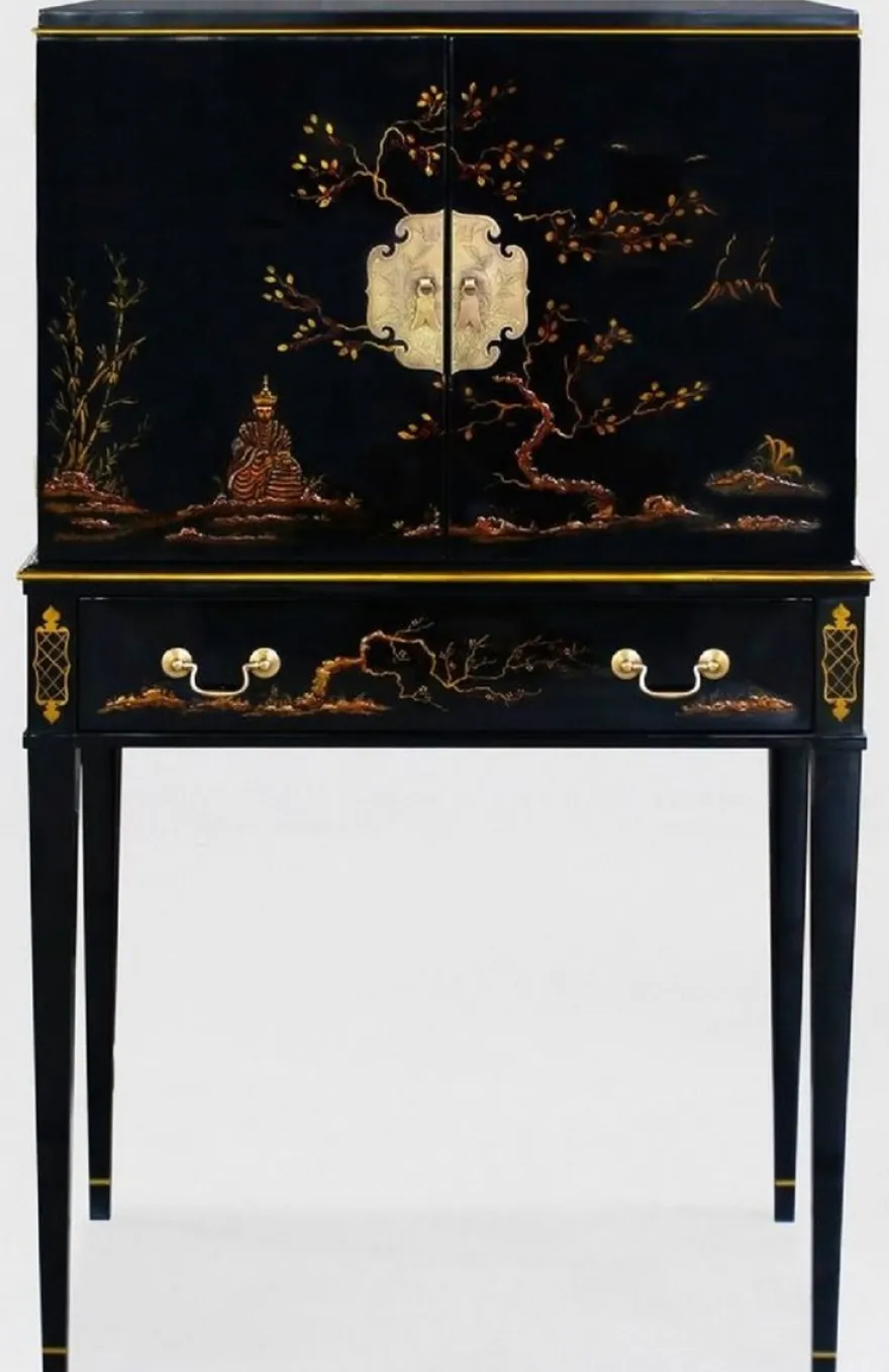 Casa Padrino Luxus Barock Schrank mit 11 Schubladen Schwarz / Gold - Wohnzimmer Schrank im chinesischen Stil - Büroschrank - Luxus Möbel im Barockstil - Barock Möbel - Barock Einrichtung
