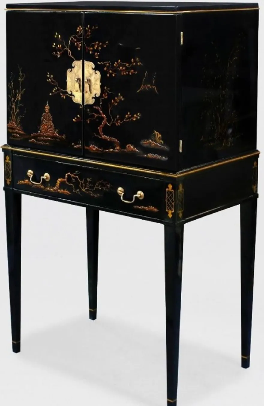 Casa Padrino Luxus Barock Schrank mit 11 Schubladen Schwarz / Gold - Wohnzimmer Schrank im chinesischen Stil - Büroschrank - Luxus Möbel im Barockstil - Barock Möbel - Barock Einrichtung