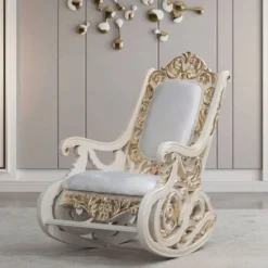 Casa Padrino Luxus Barock Schaukelsessel Weiß / Creme / Gold - Barock Möbel