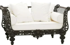 Casa Padrino Luxus Barock Schmiedeeisen Möbel Set Dunkelbraun / Weiß - 4 Luxus Sessel & 1 Luxus Couchtisch - Wohnzimmer Möbel - Garten Möbel - Hotel Möbel - Luxus Barock Möbel