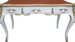 Casa Padrino Luxus Barock Schreibtisch Sekretär in Weiss Gold und Apricot mit 3 Schubladen - 141 x 65 x 80 cm