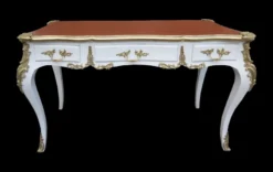 Casa Padrino Luxus Barock Schreibtisch Sekretär in Weiss Gold und Apricot mit 3 Schubladen - 141 x 65 x 80 cm