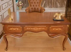 Casa Padrino Luxus Barock Schreibtisch Braun / Gold 155 cm - Barock Büro Möbel - Made in Italy