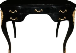 Casa Padrino Luxus Barock Schreibtisch in Schwarz Hochglanz und Gold, 100 x 58 x 80 cm, handgefertigter Sekretär