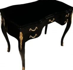 Casa Padrino Luxus Barock Schreibtisch in Schwarz Hochglanz und Gold, 100 x 58 x 80 cm, handgefertigter Sekretär