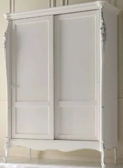 Casa Padrino Luxus Barock Schlafzimmer Schrank Weiß / Silber - Massivholz Kleiderschrank mit 2 Schiebetüren im Barockstil - Schlafzimmer Möbel - Barock Möbel - Luxus Qualität - Made in Italy