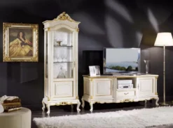 Casa Padrino Luxus Barock Schreibtisch mit 4 Schubladen Weiß / Gold - Prunkvoller handgefertigter Massivholz Bürotisch - Barock Büromöbel - Luxus Qualität - Made in Italy