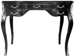 Casa Padrino Luxus Barock Schreibtisch in Schwarz Hochglanz und Silber, 100 x 58 x 80 cm, handgefertigter Sekretär