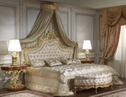 Casa Padrino Luxus Barock Schlafzimmer Set - 1 Doppelbett mit Kopfteil & 1 Baldachin & 2 Nachttische & 1 Sitzbank - Barock Schlafzimmer Möbel - Barock Hotel Möbel - Edel & Prunkvoll