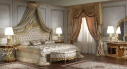 Casa Padrino Luxus Barock Schlafzimmer Set - 1 Doppelbett mit Kopfteil & 1 Baldachin & 2 Nachttische & 1 Sitzbank - Barock Schlafzimmer Möbel - Barock Hotel Möbel - Edel & Prunkvoll