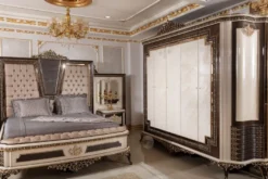 Casa Padrino Luxus Barock Schlafzimmerschrank Creme / Dunkelbraun / Gold 293 cm