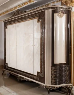 Casa Padrino Luxus Barock Schlafzimmerschrank Creme / Dunkelbraun / Gold 293 cm