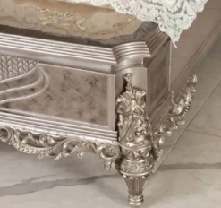 Casa Padrino Luxus Barock Schlafzimmer Set Silber - 1 Doppelbett mit Kopfteil & 2 Nachttische - Schlafzimmer Möbel im Barockstil - Edel & Prunkvoll