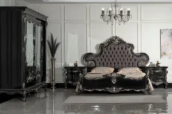 Casa Padrino Luxus Barock Schlafzimmerschrank Schwarz / Silber - Prunkvoller Massivholz Schrank mit 2 verspiegelten Schiebetüren - Barock Kleiderschrank - Barock Schlafzimmer Möbel
