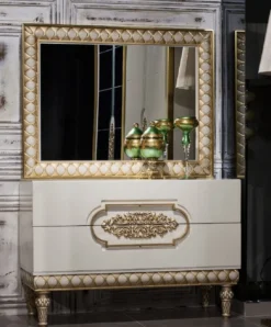 Casa Padrino Luxus Barock Schlafzimmer Kommode mit Spiegel Weiß / Gold - Handgefertigte Barock Schlafzimmer Möbel