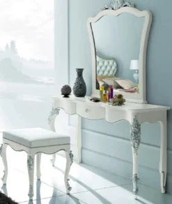 Casa Padrino Luxus Barock Schlafzimmer Set - 1 Barock Schminkkonsole & 1 Barock Wandspiegel & 1 Barock Hocker - Barock Schlafzimmer & Hotel Möbel - Luxus Qualität - Made in Italy