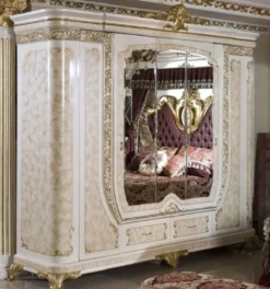 Casa Padrino Luxus Barock Schlafzimmerschrank Weiß / Beige / Gold - Prunkvoller Massivholz Kleiderschrank im Barockstil - Barock Schlafzimmer & Hotel Möbel - Edel & Prunkvoll