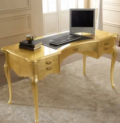 Casa Padrino Luxus Barock Schreibtisch Gold / Schwarz - Edler Massivholz Bürotisch mit 5 Schubladen - Barock Büromöbel - Luxus Qualität - Made in Italy