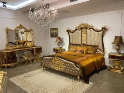 Casa Padrino Luxus Barock Schlafzimmer Set Silber / Dunkelbraun / Gold - 1 Doppelbett mit Kopfteil & 2 Nachtkommoden - Hochwertige Schlafzimmer Möbel im Barockstil - Edel & Prunkvoll