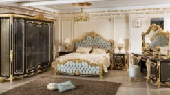 Casa Padrino Luxus Barock Schlafzimmer Set Schwarz / Gold / Hellblau - 1 Barock Schminkkommode & 1 Barock Spiegel & 1 Barock Hocker - Barock Schlafzimmer Möbel - Edel & Prunkvoll