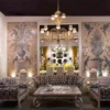 Casa Padrino Luxus Barock Schmiedeeisen Möbel Set Weiß / Blau / Gold - 1 Luxus Sofa & 2 Luxus Sessel & 1 Luxus Couchtisch - Wohnzimmer Möbel - Garten Möbel - Hotel Möbel - Luxus Barock Möbel