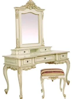 Casa Padrino Luxus Barock Schminktisch mit Spiegel Creme / Beige - Prunkvolle Barockstil Schminkkommode mit Wandspiegel - Luxus Schlafzimmer Möbel im Barockstil - Barock Möbel