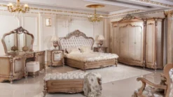 Casa Padrino Luxus Barock Schlafzimmer Set Grau / Kupfer / Silber - 1 Doppelbett mit Kopfteil & 2 Nachtkommoden - Barock Schlafzimmer Möbel - Luxus Möbel im Barockstil - Edel & Prunkvoll