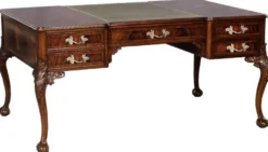 Casa Padrino Luxus Barock Schreibtisch Dunkelbraun / Silber / Grau / Gold - Handgefertigter Mahagoni Schreibtisch mit 5 Schubladen - Barock Büro Möbel
